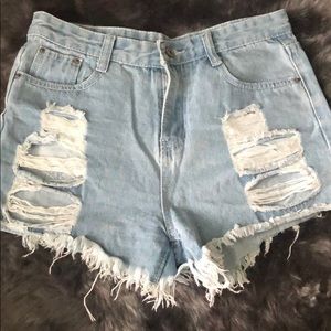 Distressed denim shorts